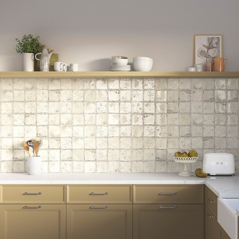 Płytka premium z gresu porcelanowego Era Kremowa 12x12 cm błyszcząca – rustykalny design do wszystkich typów ścian