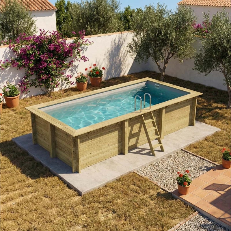 Basen drewniany AQUA 6.1 x 2.85 - H.1.31 m, szary, ze wspornikami przykręcanymi do betonu - BAS7307OSPL2 - ALTANKA