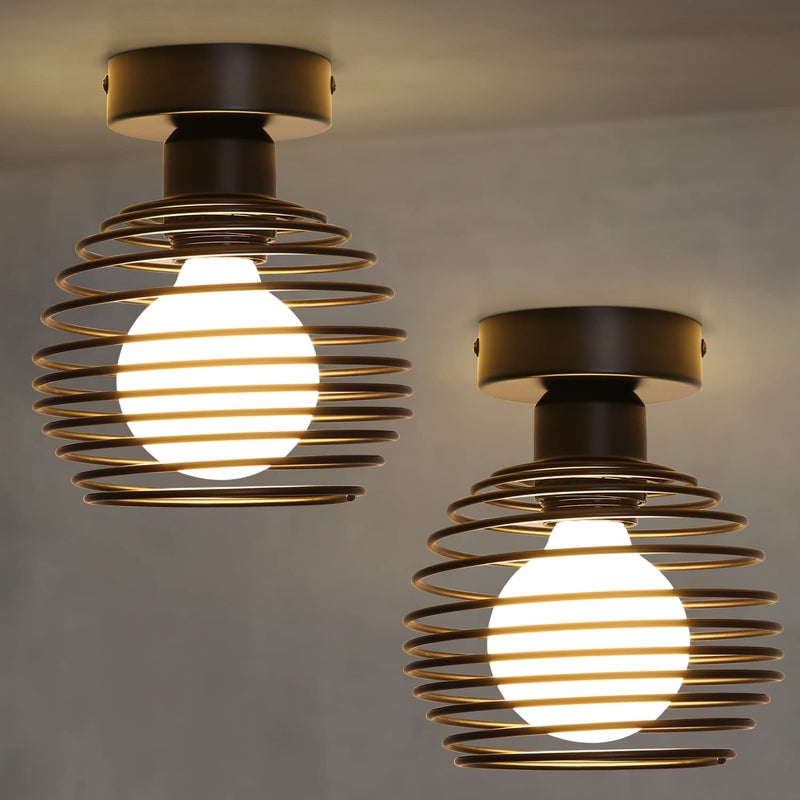 Lampa sufitowa vintage - 2 lampy sufitowe retro do korytarza, lampa przemysłowa, lampa do sypialni, metalowy klosz, E27 (żarówka nie jest w zestawie)