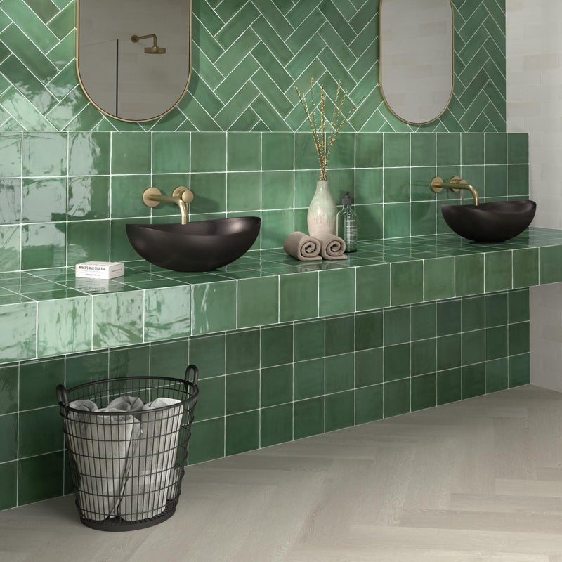PŁYTKA TABARCA VERDE 15x15 CM EFEKT ZELLIGE ZIELONA BŁYSZCZĄCA PŁYTKA CERAMICZNA PREMIUM