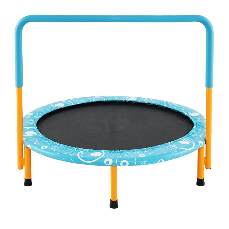 Składana mini trampolina z wyściełanym pokrowcem zabezpieczającym i pokrytym uchwytem, maksymalne obciążenie 150 kg, dla dzieci w wieku 3-10 lat+