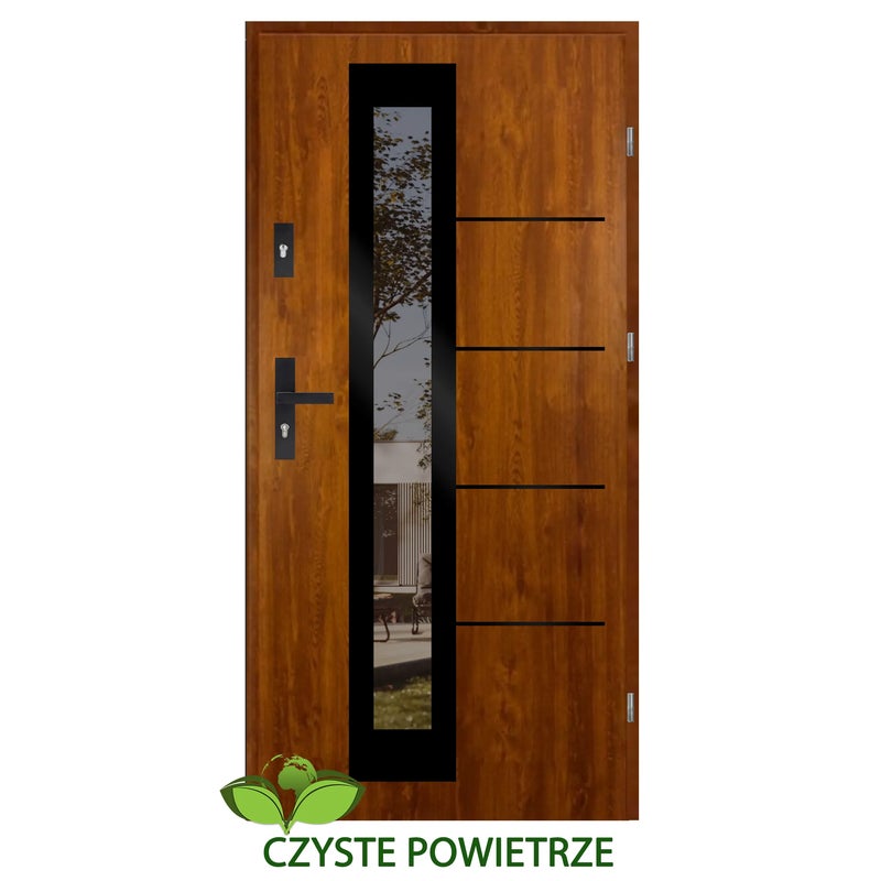 Premium alu Black U1.3 - Drzwi zewnętrzne stalowe Czyste powietrze, złoty dąb 90 Prawa