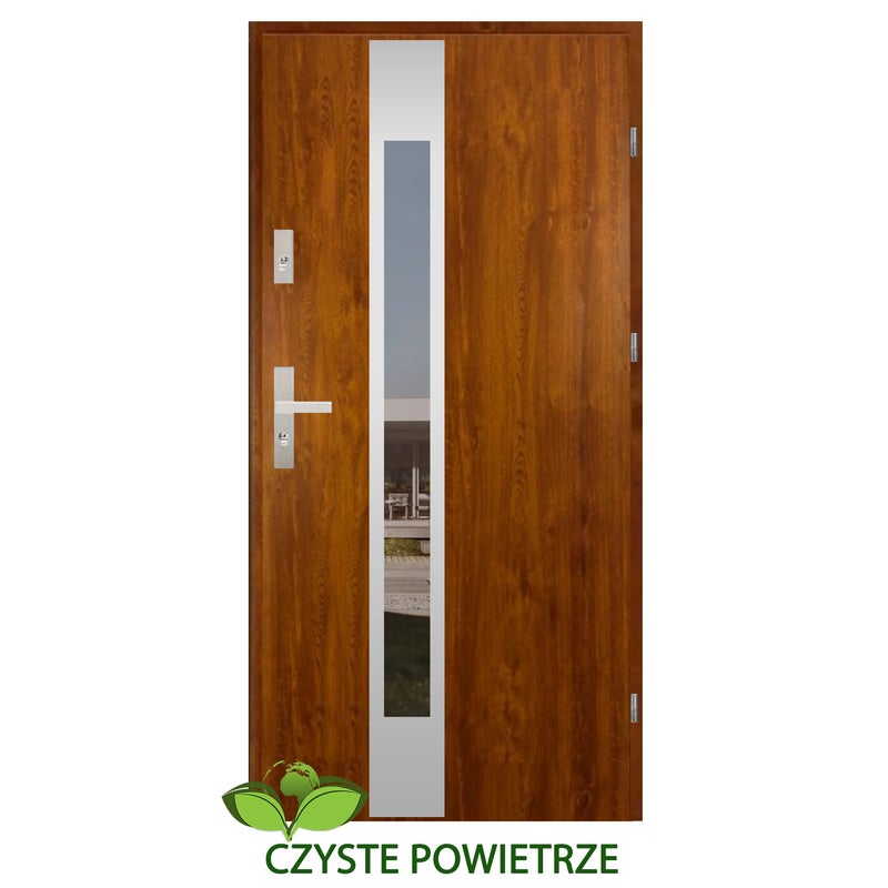Future 01 Inox U1.3 - Drzwi zewnętrzne stalowe Czyste powietrze, złoty dąb 90 Prawa