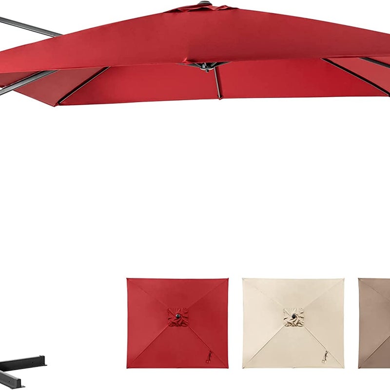 Parasol przeciwsłoneczny, kwadratowy, 300 x 300 cm, z korbą, parasol ogrodowy, wychylny, obracany o 360°, do ogrodów, kawiarni (czerwone wino)
