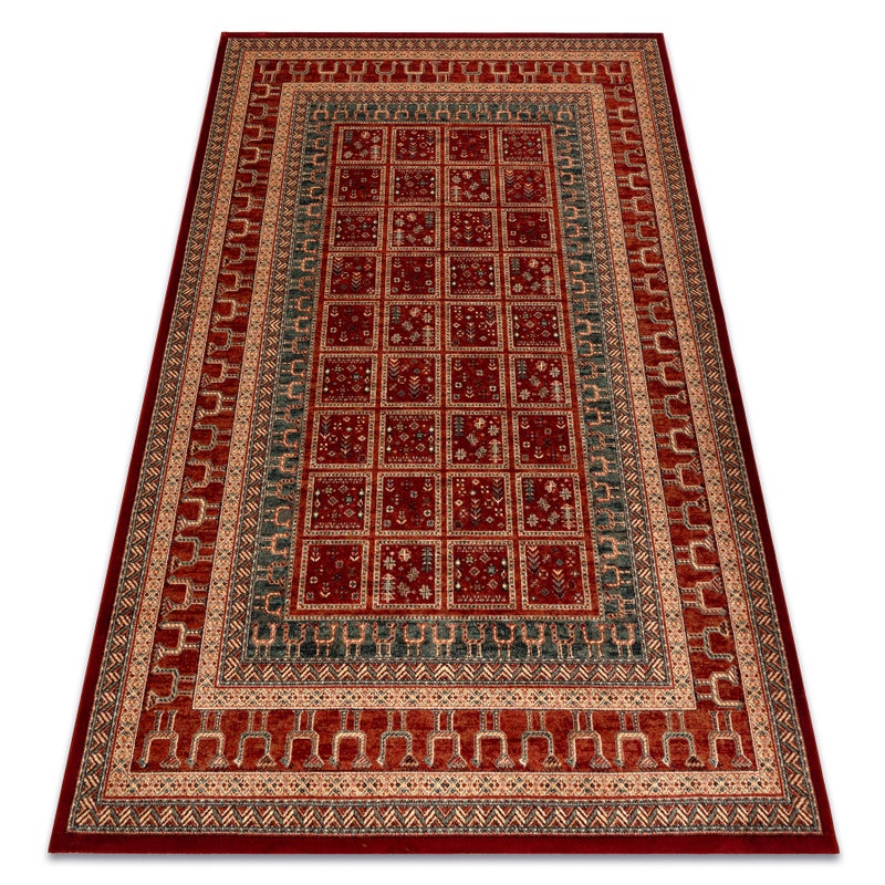 Dywan wełniany KASHQAI 4349 300 orientalny, ramka terakota / zielony 200x300 cm