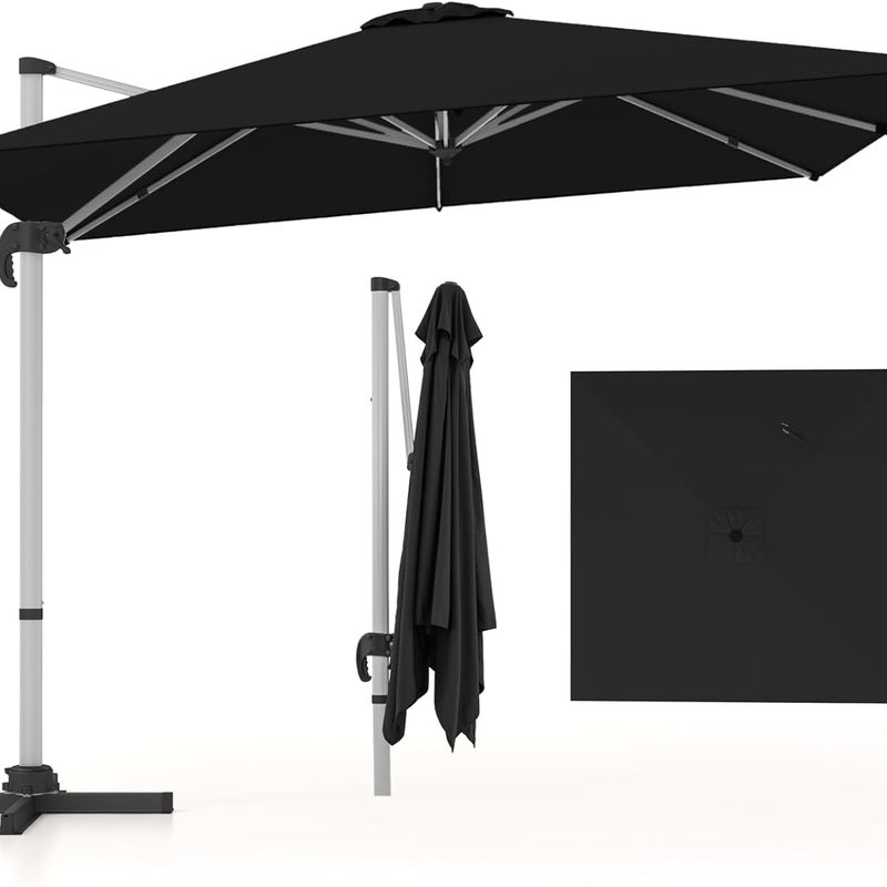 Parasol przeciwsłoneczny, prostokątny, 300 x 300 cm, parasol ogrodowy, odchylany o 360°, parasol tarasowy, do ogrodu, na taras, balkon (czarny)