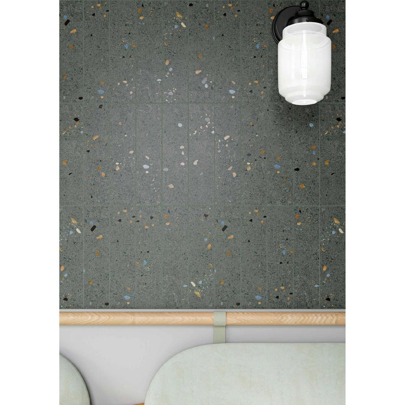 Płytka ścienna premium o efekcie terrazzo. Terrazo Grafit Mat 7,5x30 cm