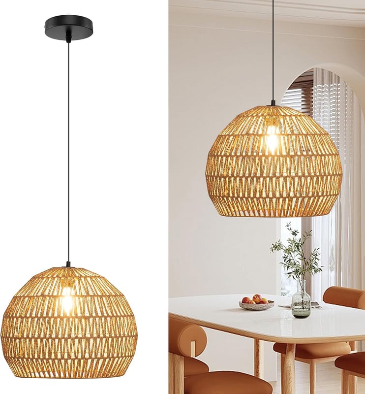 Lampa Phuket Ø43xH34cm, okrągła lampa wisząca z tkanego papieru, metalowy klosz z regulowaną linką E27 40W, brązowa