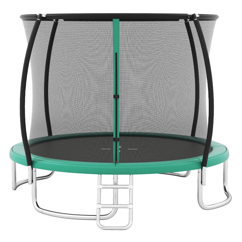Trampolina zewnętrzna dla dzieci i dorosłych Ø305 cm, siatką zabezpieczającą, rama ze stali ocynkowanej, drabinka, zielony, dla dzieci powyżej 3 lat