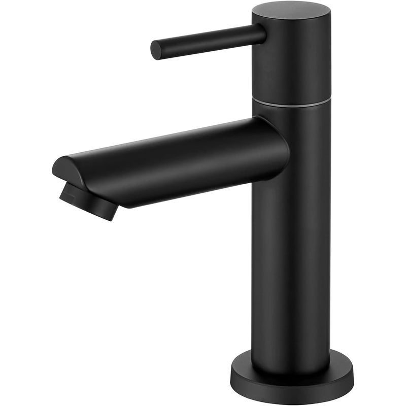 Czarny kran do zimnej wody, prosty kran umywalkowy ze stali nierdzewnej (czarna głowica lakierowana) z wężem 60 cm