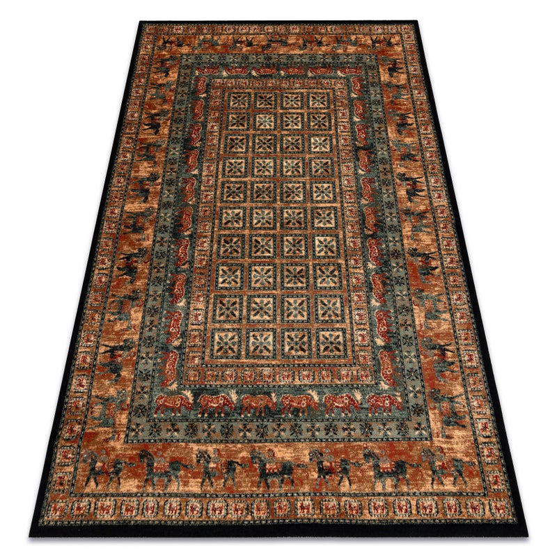 Dywan wełniany KASHQAI 4301 500 orientalny, ramka beż / zielony 240x340 cm