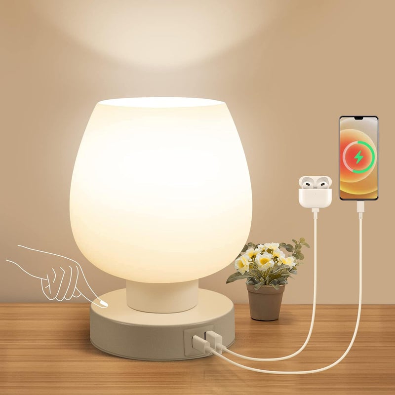 Lampka nocna dotykowa, mała lampka do sypialni z portem ładowania USB z trzema poziomami ściemniania i żarówką LED
