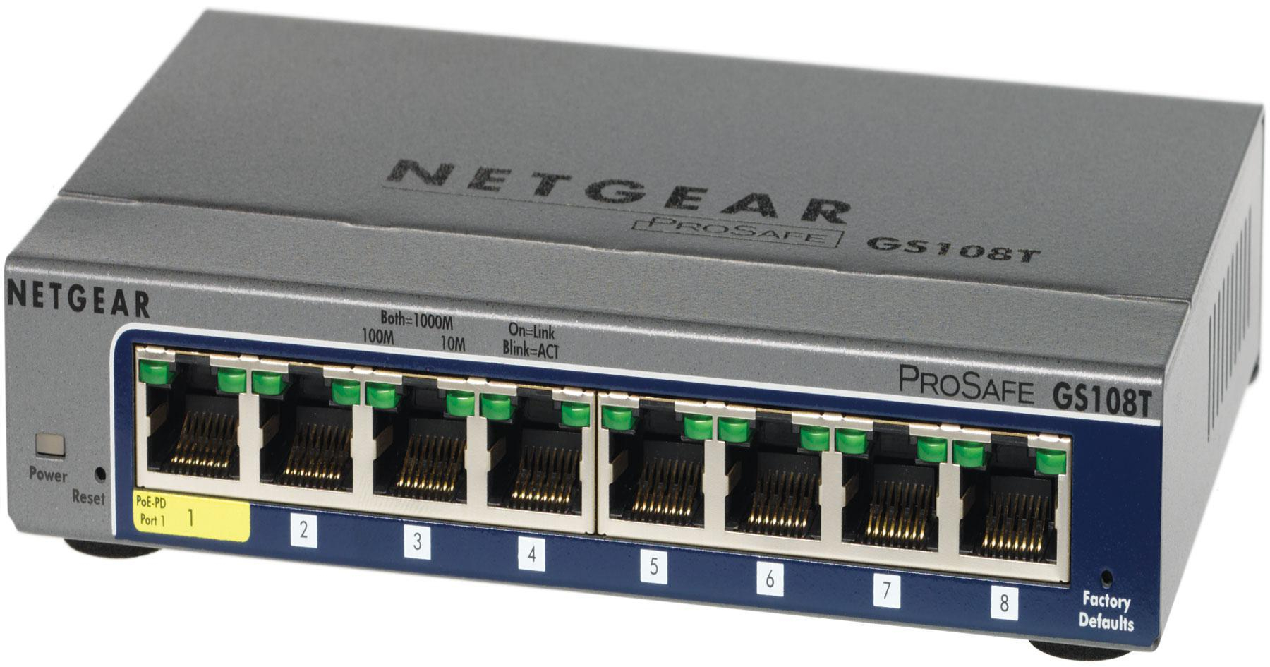 Netgear 8p GS108T-300PES (8x10/100/1000Mbit, 1xPoE-PD) GS108T-300PES / GS108Tv3