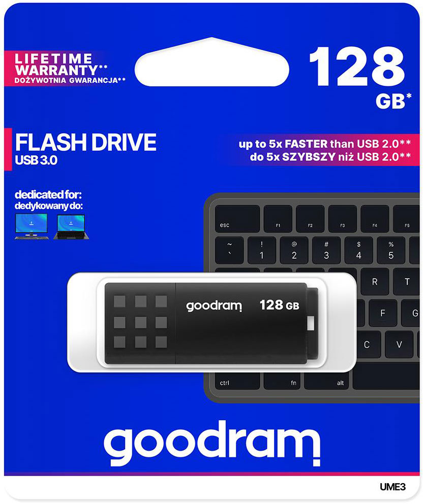 GOODRAM 128GB UME3 odczyt 60MB/s USB 3.0 czarny UME3-1280K0R11