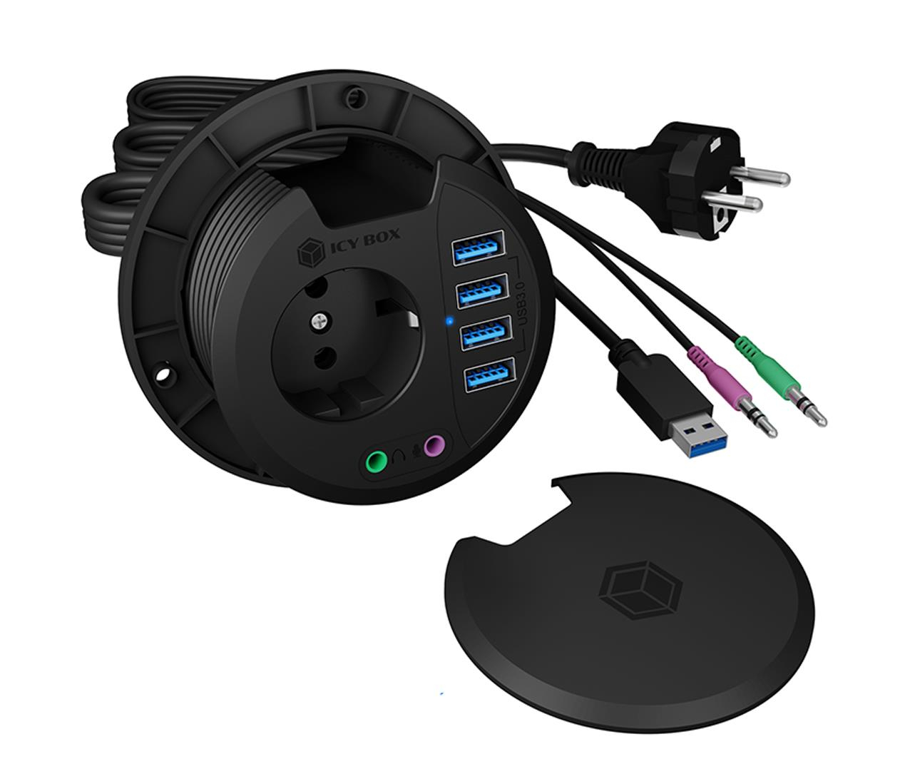 ICY BOX Hub biurkowy 4 portowy z gniazdem Schuko IB-HUB1430