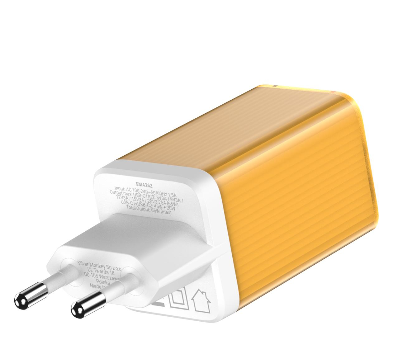 Silver Monkey Ładowarka sieciowa GaN 65W 2x USB-C Yellow