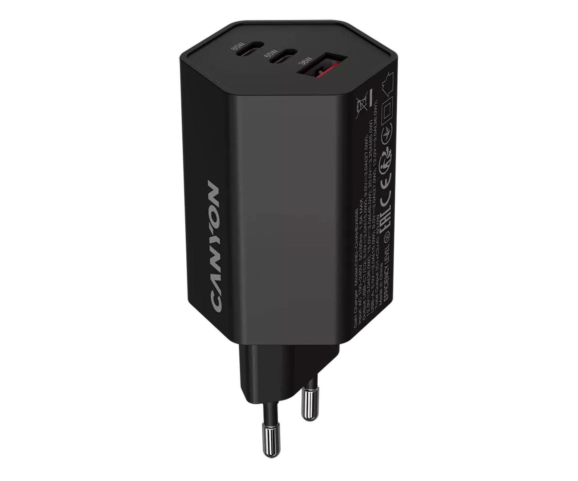 CANYON Ładowarka sieciowa HEXAGON 65 GaN 65W 2xPD 1xQC EU Czarna