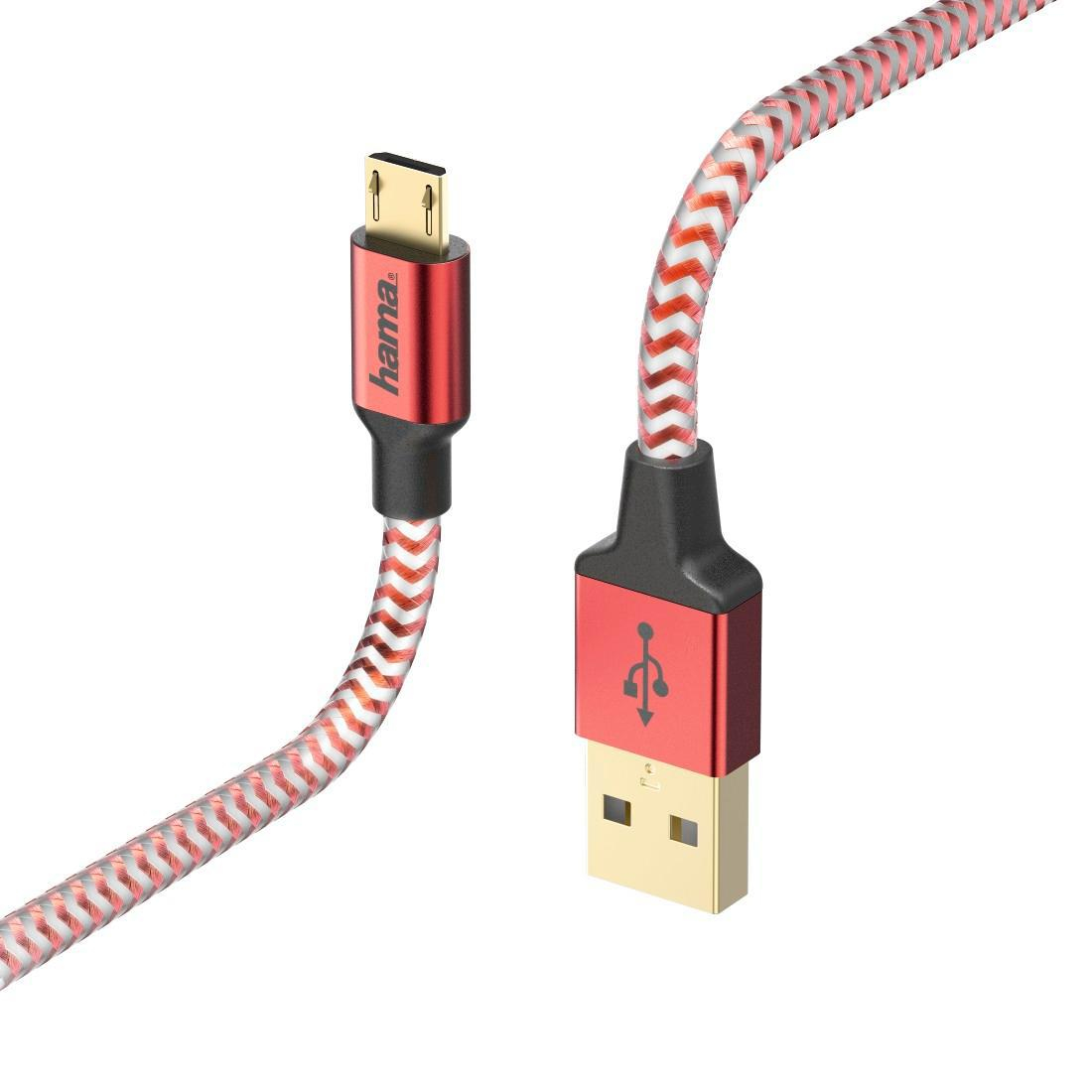 Hama USB-microUSB 1,5M REFLECTED czerwony