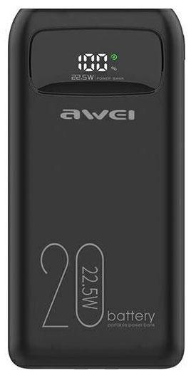 AWEI P169K 20000mAh 22.5W czarny wyświetlacz + kable PD/Lightning