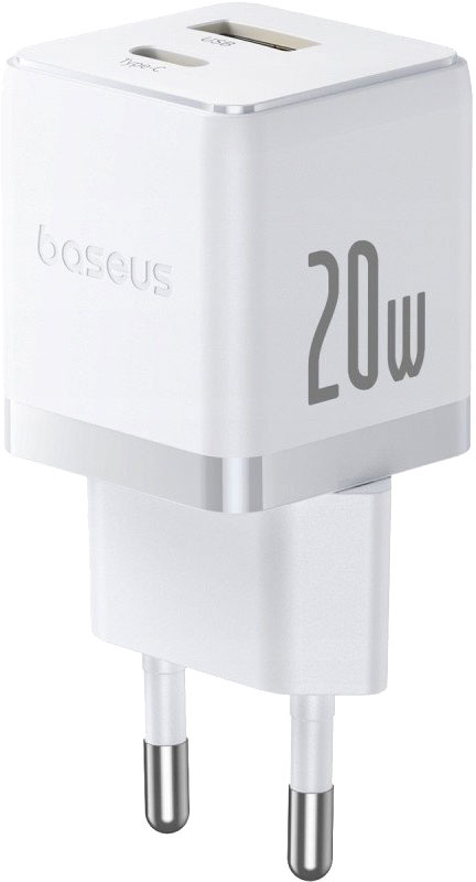 Baseus Ładowarka sieciowa Palm Fast Charger USB-A USB-C 20W White