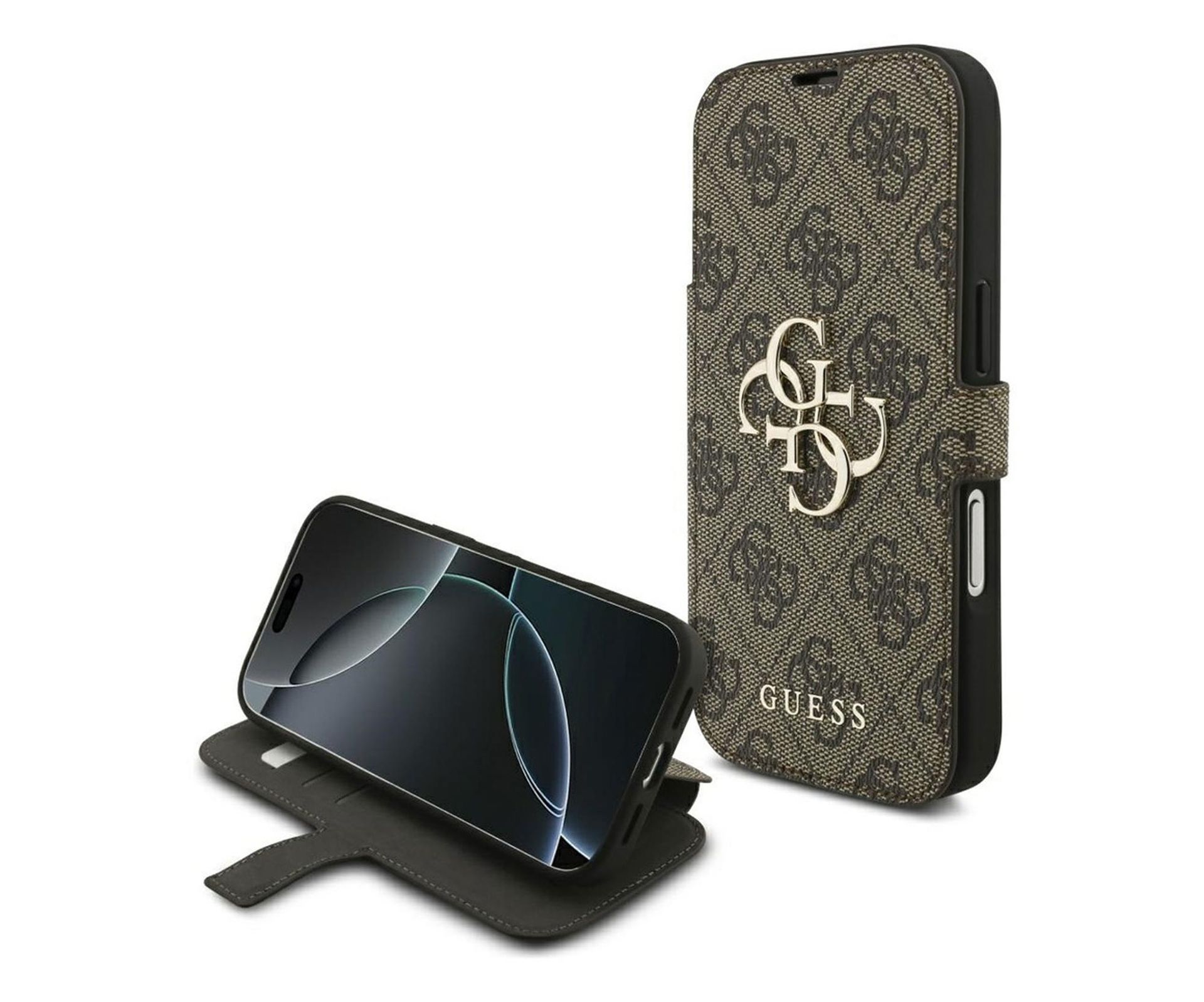 Guess Book 4G Metal Logo do iPhone 17 Pro brązowy