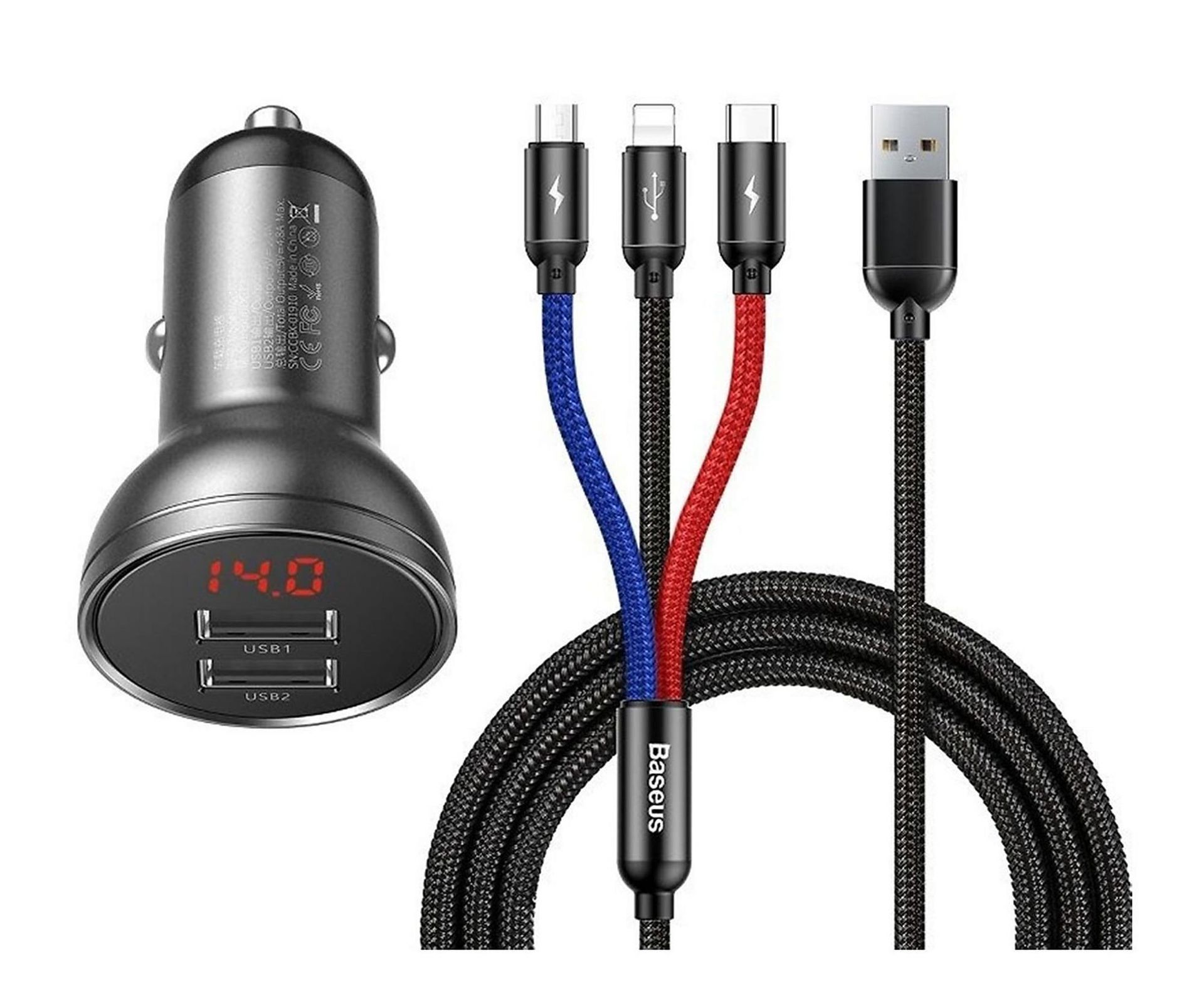 Baseus ładowarka samochodowa 2x USB 4,8A 24W z LCD