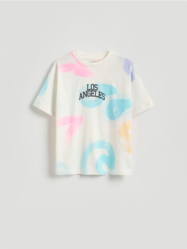 Reserved - Bawełniany t-shirt z nadrukiem - biały