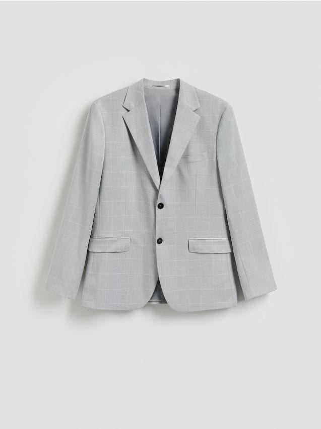 Reserved - Marynarka slim fit w kratę - jasnoszary