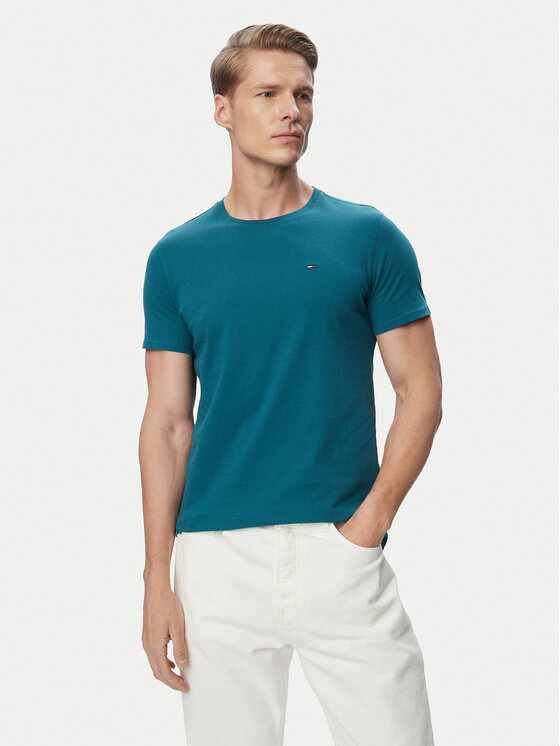 Tommy Jeans T-Shirt DM0DM04411 Zielony ciemny Slim Fit