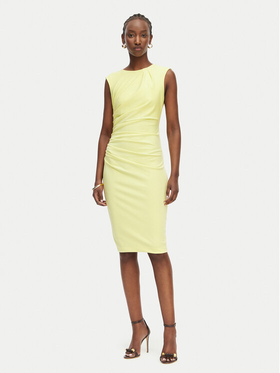 Rinascimento Sukienka koktajlowa CFC0127683003 Żółty jasny Slim Fit