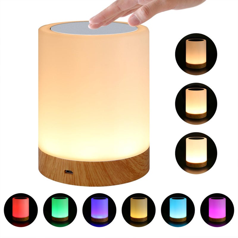 Kolorowa lampka nocna LED, mała lampa dotykowa z regulacją jasności i timerem, ładowana przez USB-C, idealna do pokojów dziecięcych