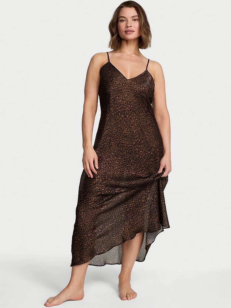 Victoria's Secret Sukienka satynowa długa prześwitująca Luxe Sheer Slip