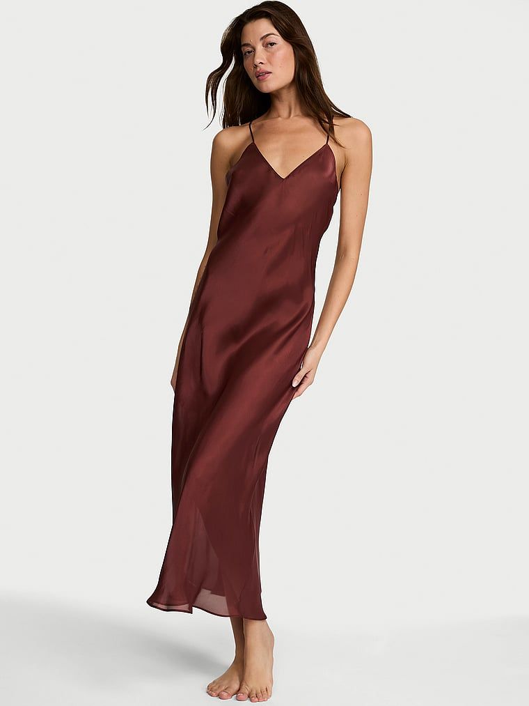 Victoria's Secret Sukienka satynowa długa prześwitująca Luxe Sheer Slip
