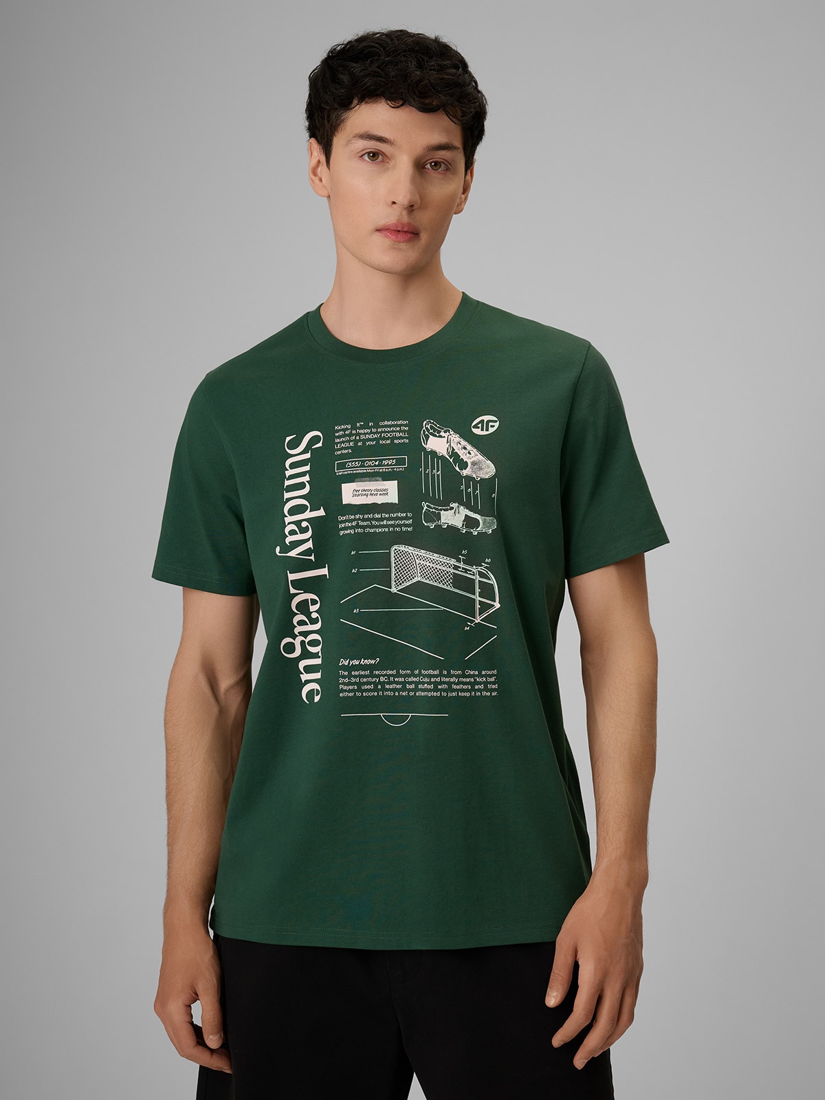 4F T-shirt regular z nadrukiem męski - zielony XXL
