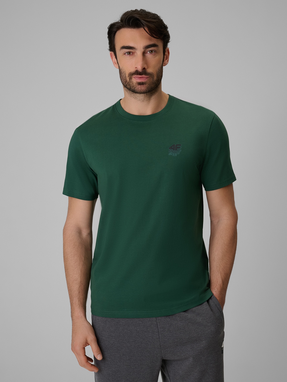 4F T-shirt regular gładki męski - zielony XXL