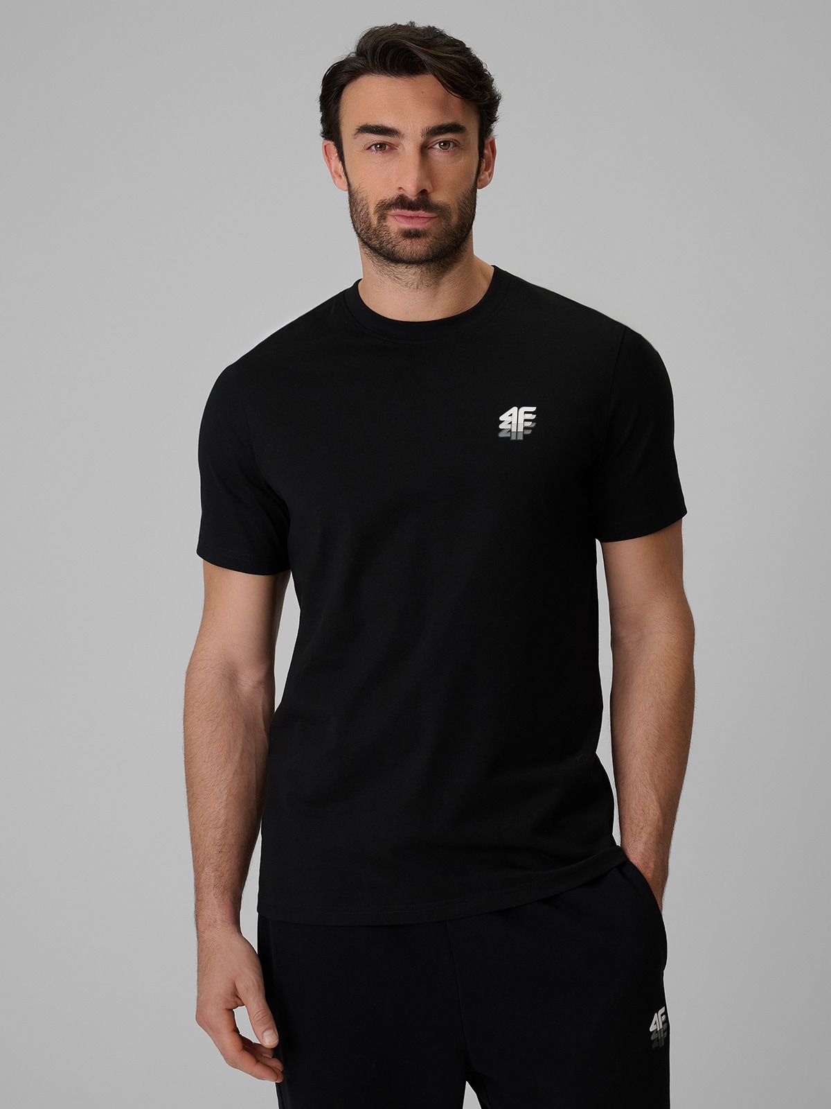 4F T-shirt regular gładki męski - czarny XXL