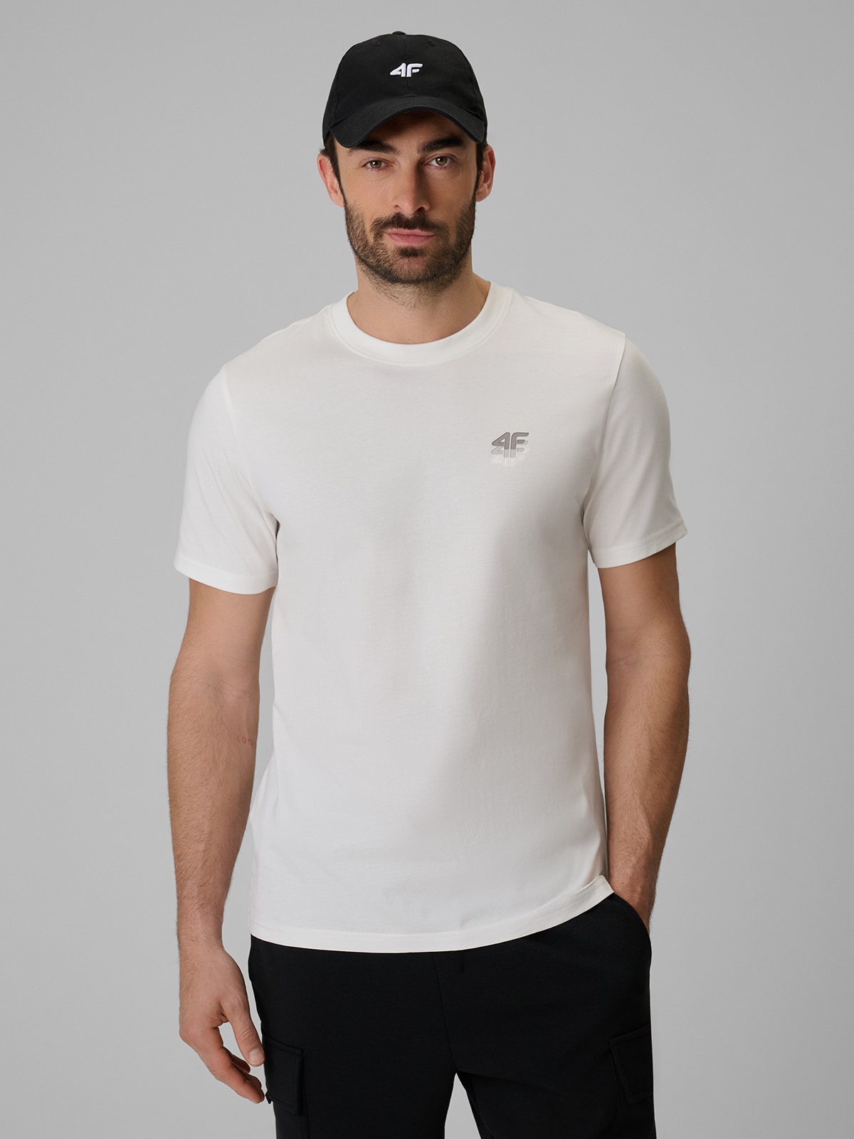 4F T-shirt regular gładki męski - biały XXL