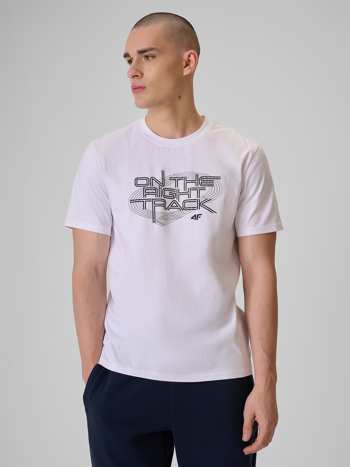4F T-shirt regular z nadrukiem męski - biały XXL
