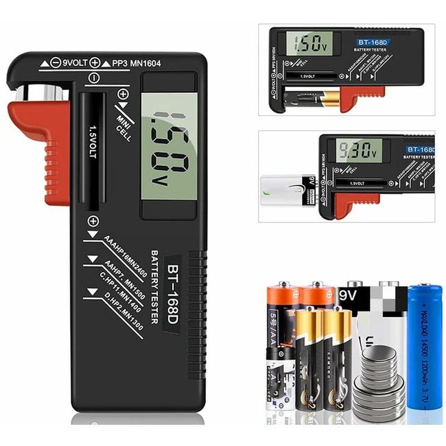 Cyfrowy tester baterii, uniwersalny tester baterii, tester baterii, do baterii AA, AAA, C, D, PP3, 9 V, 1,5 V, baterii guzikowych - działa bez bateri