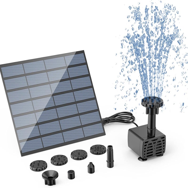 Fontanna solarna DIY, pompa solarna do fontanny ogrodowej z 6 dyszami, zewnętrzne poidełko dla ptaków do stawów i kąpielisk dla ptaków