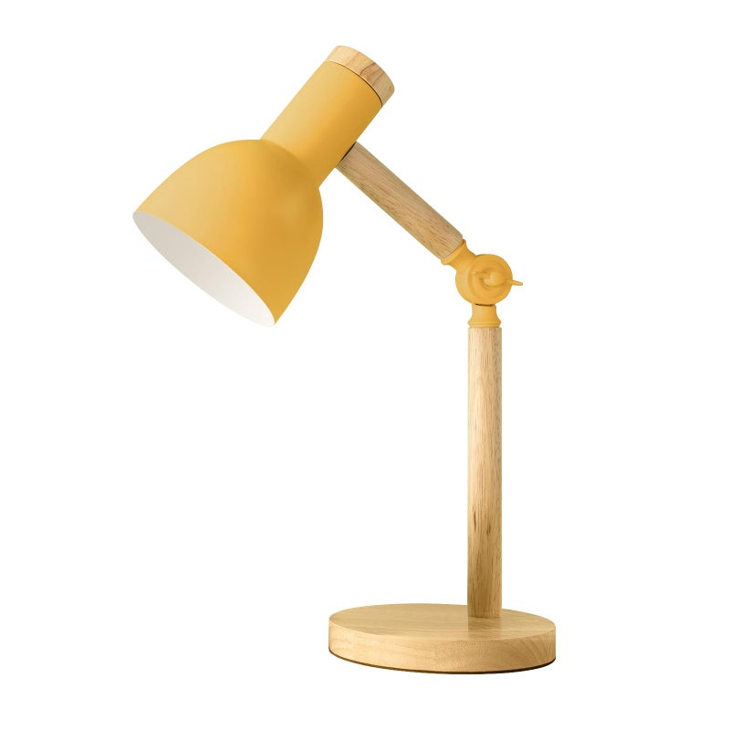 Regulowana lampa stołowa z drewna, lampka dla dzieci do sypialni, salonu, lampa do czytania z gniazdem E27 (żółta)