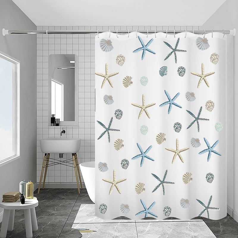 Zasłona prysznicowa z wzorem Ocean Star PEVA, wodoodporna z metalowymi oczkami, 12 haczyków, idealna dla rodzin, akademików, mieszkań.