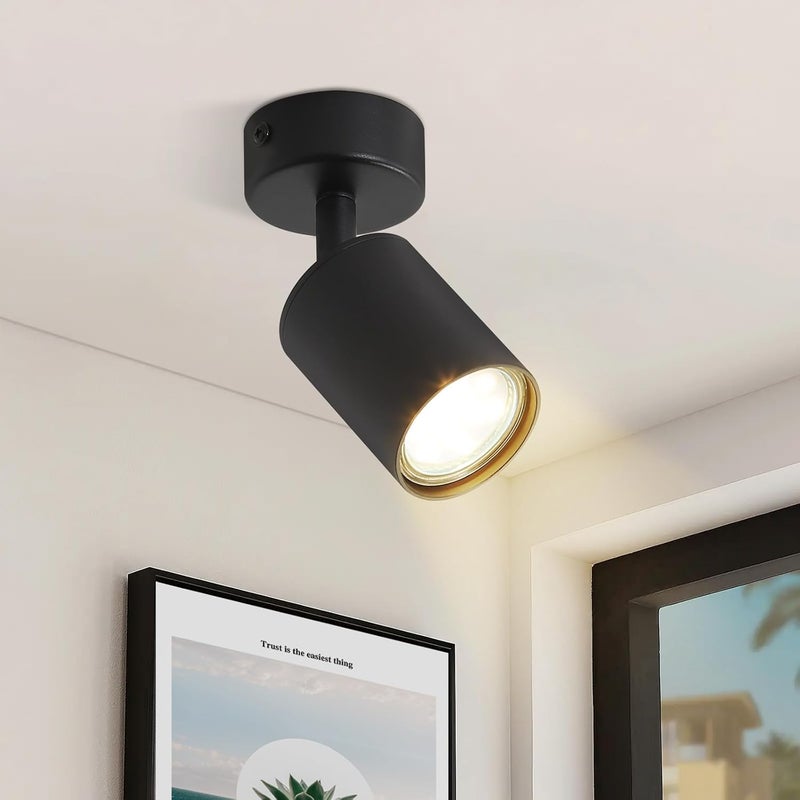 Czarna lampa sufitowa LED: reflektor sufitowy GU10, regulowany w zakresie do 330°, odpowiedni do salonów i sypialni (żarówka nie jest dołączona).