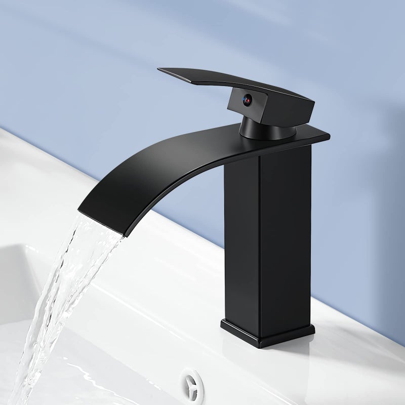 Elegancka miska umywalkowa, bateria umywalkowa łazienkowa z mosiądzu, bateria kaskadowa czarna G 3/8