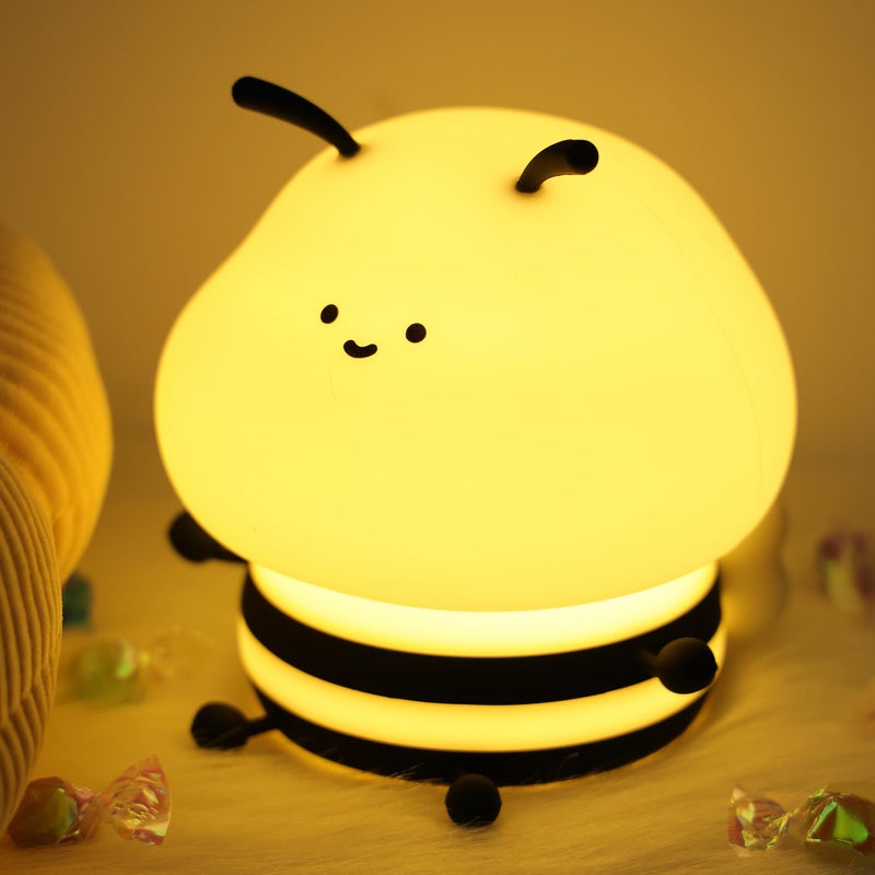 Nocna lampka Bee Touch, urocza lampa do pokoju dziecięcego z silikonu z 9 efektami świetlnymi, ściemnieniem i timerem, idealna do pokoi dziecięcych