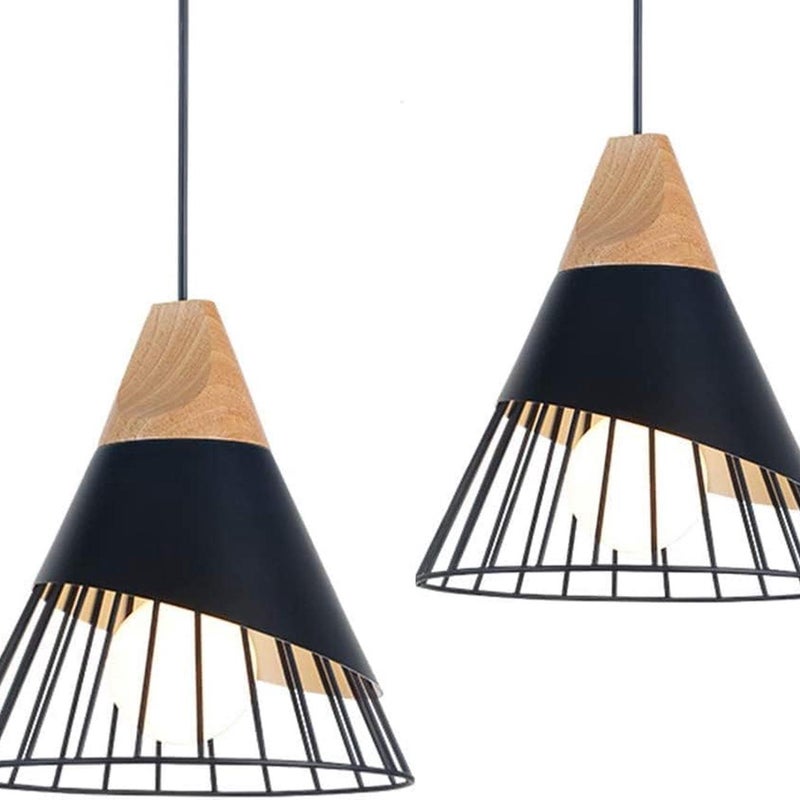 2x Lampa wisząca w stylu vintage, przemysłowa lampa wisząca z kloszem 27 do oświetlenia jadalni i kuchni, czarna