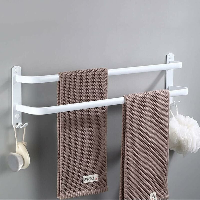 2 piętra - Z hakami - 40 cm - Wieszak na ręczniki wiszący z aluminium - - Wodoodporny - Do łazienki, kuchni, łazienki