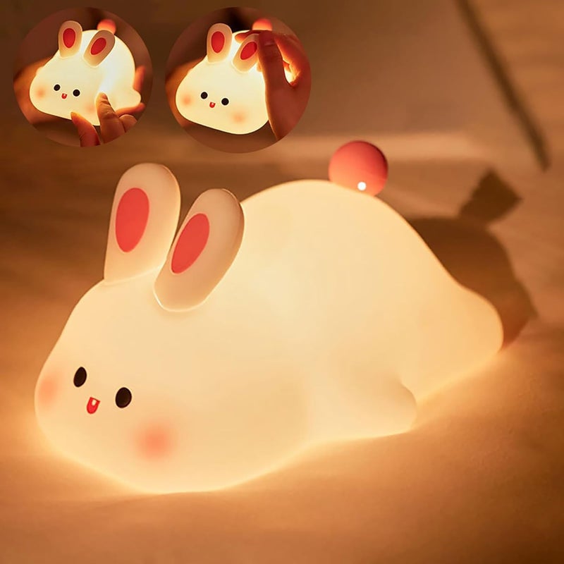 Lampka do karmienia dla dzieci, nocna lampka z regulacją jasności w kształcie uroczego królika, lampa nocna LED z dotykowym ładowaniem przez USB.