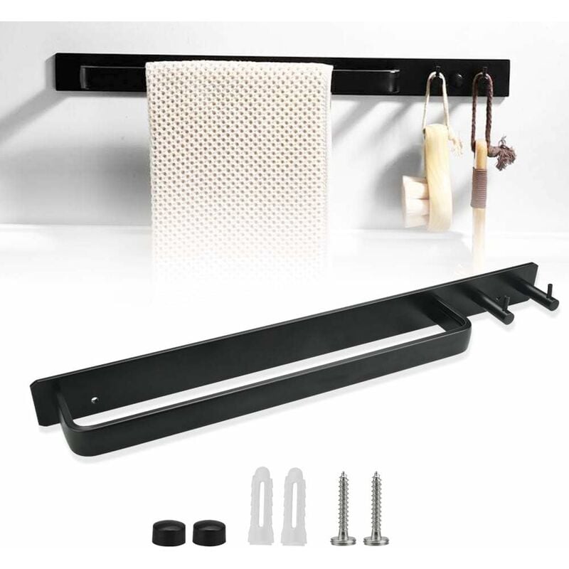 Aluminiowy wieszak na ręczniki ścienny z wkrętami, trwały, antykorozyjny, długość 40 cm, do łazienki, kuchni, drzwi – czarny,