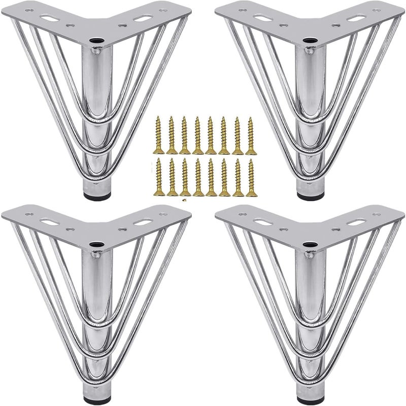 4 metalowe nogi w kolorze srebrnym, 18 cm nogi do stolika kawowego, eleganckie nogi do nowoczesnej sofy, meble TV, meble łazienkowe.